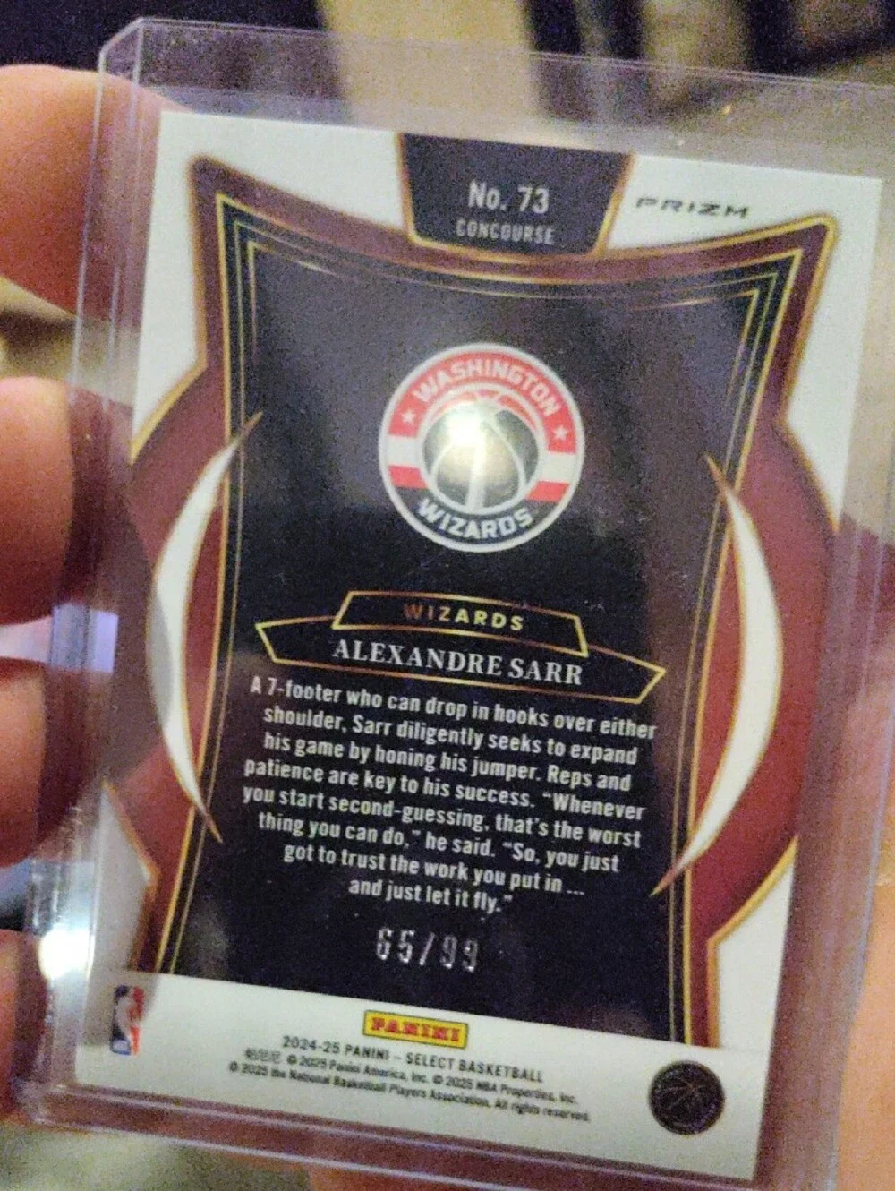 2024-25 Panini Select Alex Sarr Pink Cracked Ice Prizm 65/99 Rookie Card